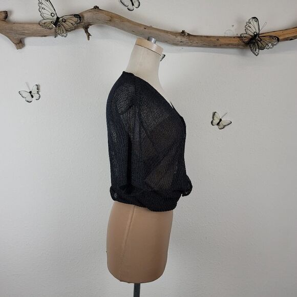 80s semi sheer black short sleeve cardigan - Picture 5 of 5